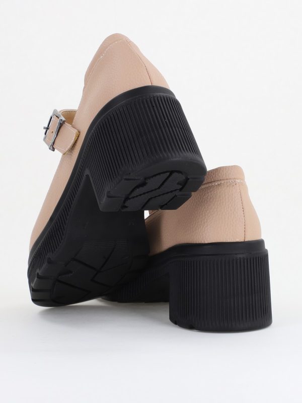 Pantofi Damă Casual cu Toc din Piele Ecologică Bej Mat BS501AY2410067 138