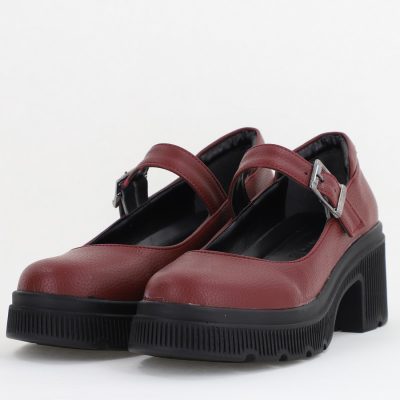 Pantofi Damă Casual cu Toc din Piele Ecologică Bordo Mat BS501AY2410068