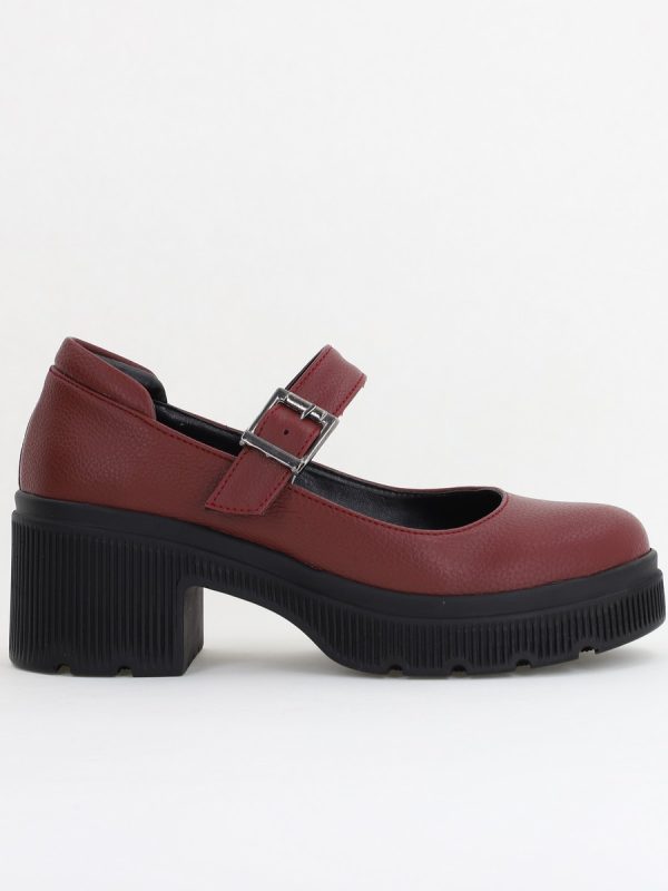 Pantofi Damă Casual cu Toc din Piele Ecologică Bordo Mat BS501AY2410068 136