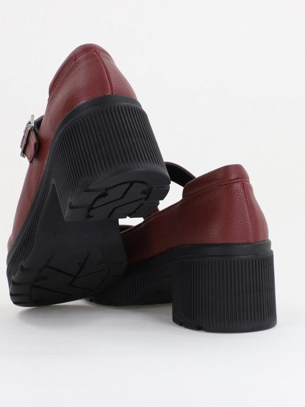 Pantofi Damă Casual cu Toc din Piele Ecologică Bordo Mat BS501AY2410068 138