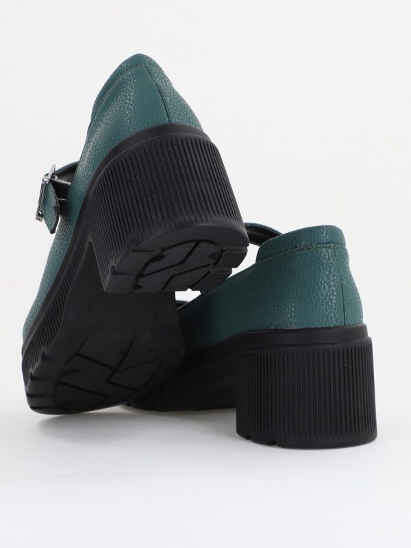 Pantofi Damă Casual cu Toc din Piele Ecologică Verde petrol Mat BS501AY2410070 138