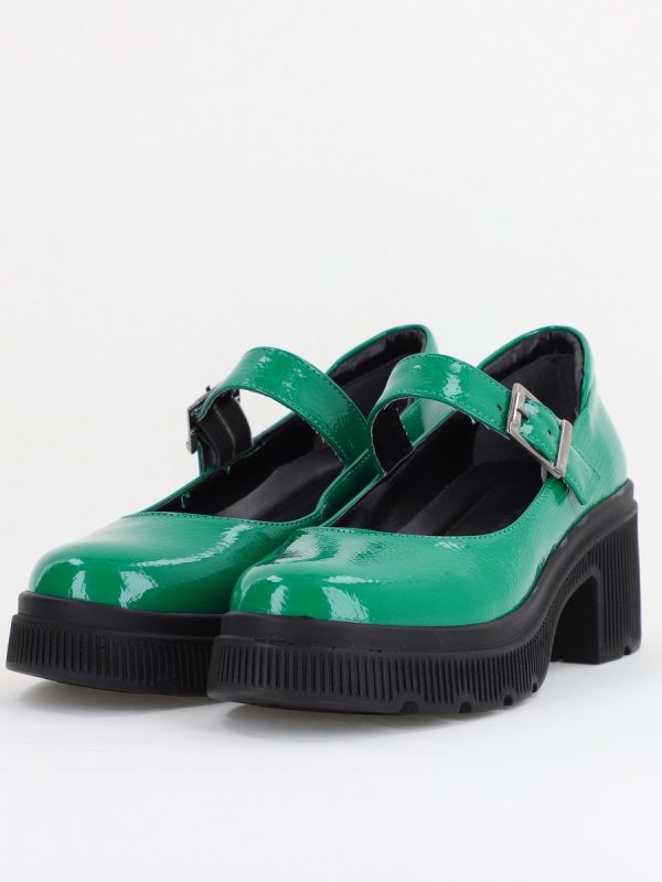 Pantofi Damă Casual cu Toc din Piele Ecologică Verde Lac BS501AY2410066 135