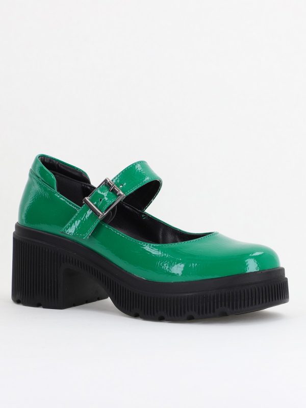 Incaltaminte Dama - Pantofi Damă Casual cu Toc din Piele Ecologică Verde Lac BS501AY2410066