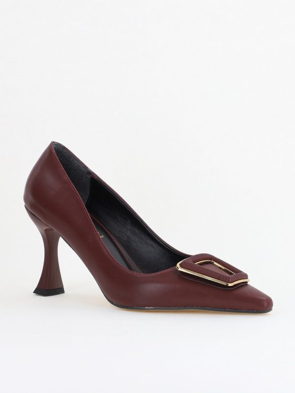 Incaltaminte Dama - Pantofi Damă Stiletto Bordo Mat din Piele Ecologică (BS0202AY2411193)