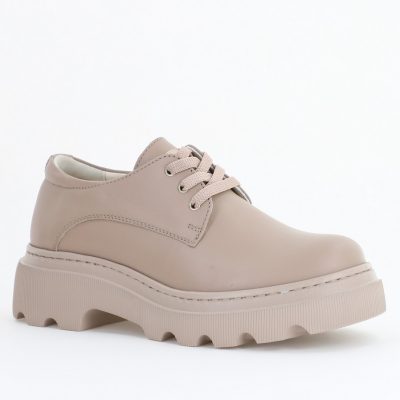 Pantofi Casual Damă Taupe din Piele Naturală Leofex