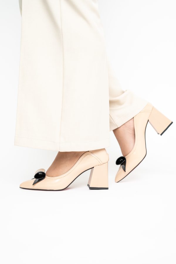 Pantofi Damă cu Toc Gros Bej din Piele Ecologică Nicoletta BS2010D2503235 123