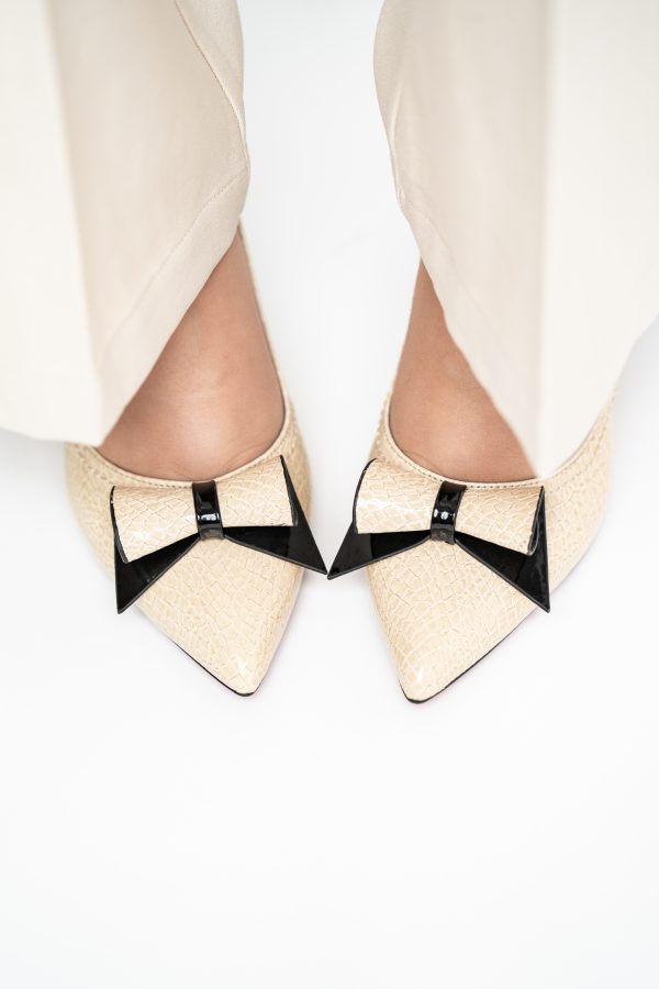 Pantofi Damă cu Toc Gros Crem ondulat din Piele Ecologică Nicoletta BS2010D2503237 119