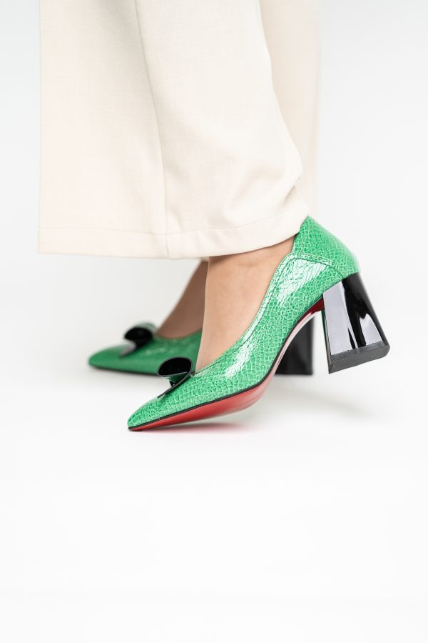 Pantofi Damă cu Toc Gros Verde ondulat din Piele Ecologică Nicoletta BS2010D2503238 123