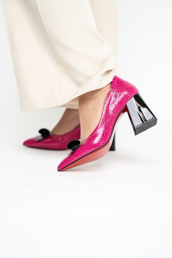 Pantofi Damă cu Toc Gros Fuchsia ondulat din Piele Ecologică Nicoletta BS2010D2503239 123