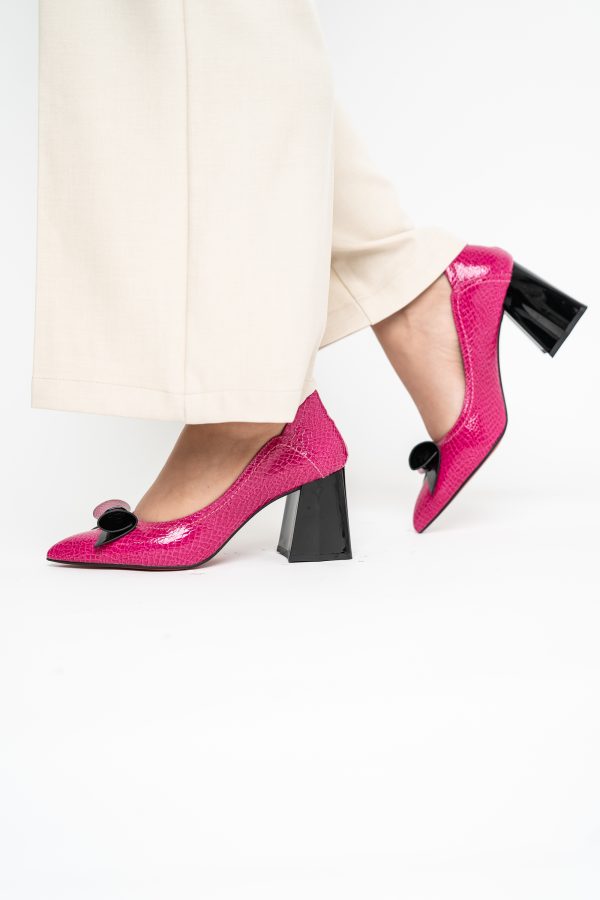 Pantofi Damă cu Toc Gros Fuchsia ondulat din Piele Ecologică Nicoletta BS2010D2503239 121