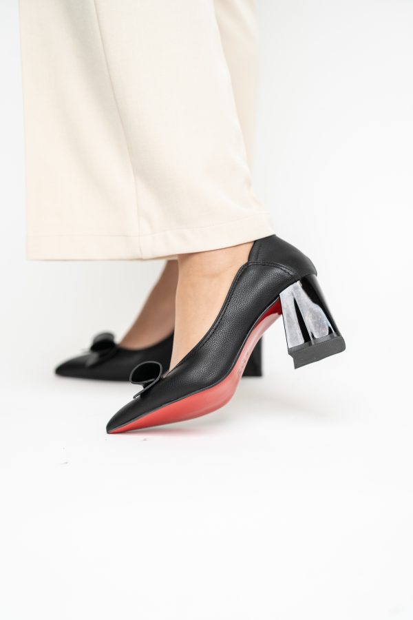 Pantofi Damă cu Toc Gros Negru Mat din Piele Ecologică Nicoletta BS2010D2503243 123