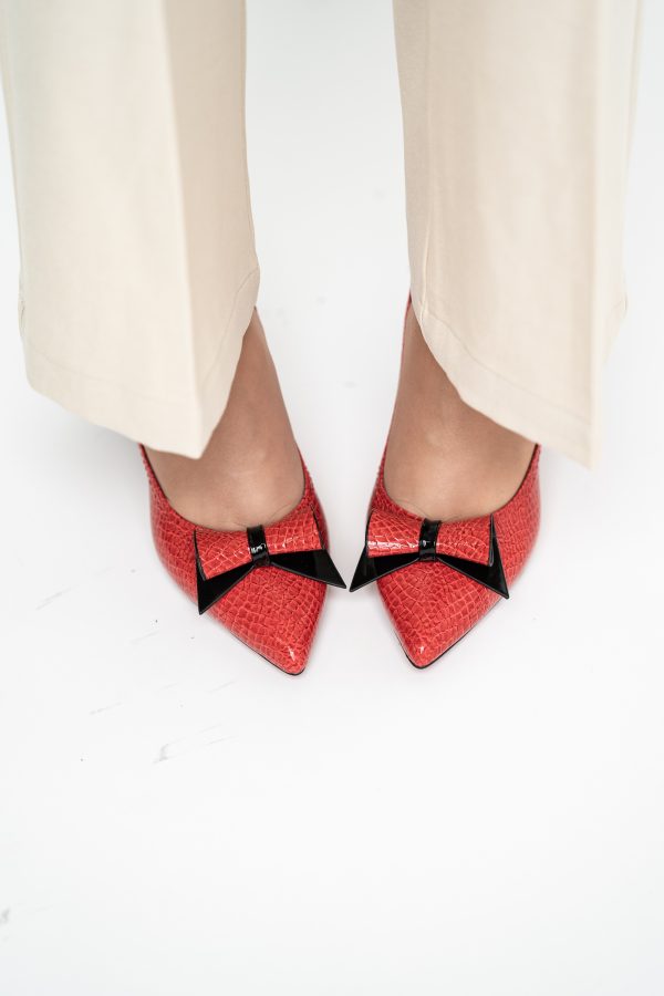 Pantofi Damă cu Toc Gros Roșu ondulat din Piele Ecologică Nicoletta BS2010D2503242 119