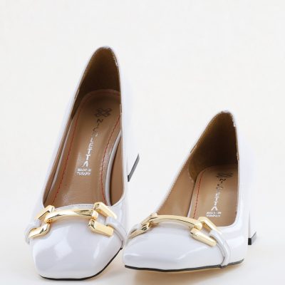 Pantofi damă casual cu toc albi din piele ecologică Nicoletta BS402AY2503225