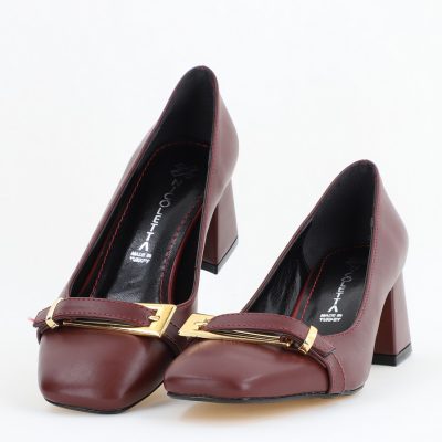 Pantofi damă casual cu toc bordo din piele ecologică Nicoletta BS408AY2503232