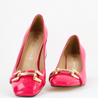 Pantofi damă casual cu toc fuchsia lucios din piele ecologică Nicoletta BS402AY2503227