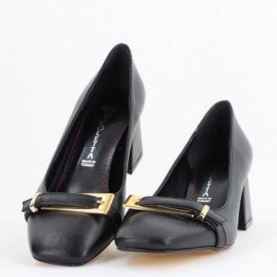 Pantofi damă casual cu toc negru din piele ecologică Nicoletta BS408AY2503234