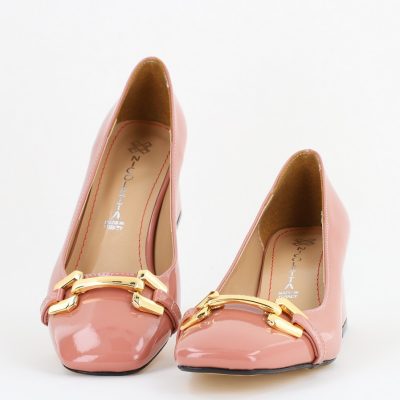 Pantofi damă casual cu toc roz lucios din piele ecologică Nicoletta BS402AY2503228