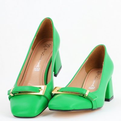 Pantofi damă casual cu toc verzi din piele ecologică Nicoletta BS408AY2503233