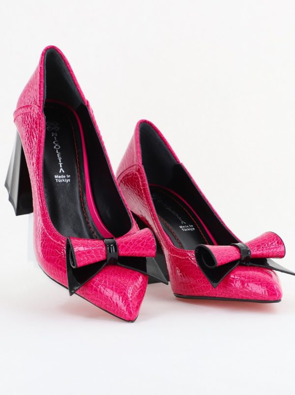 Pantofi Damă cu Toc Gros Fuchsia ondulat din Piele Ecologică Nicoletta BS2010D2503239 120