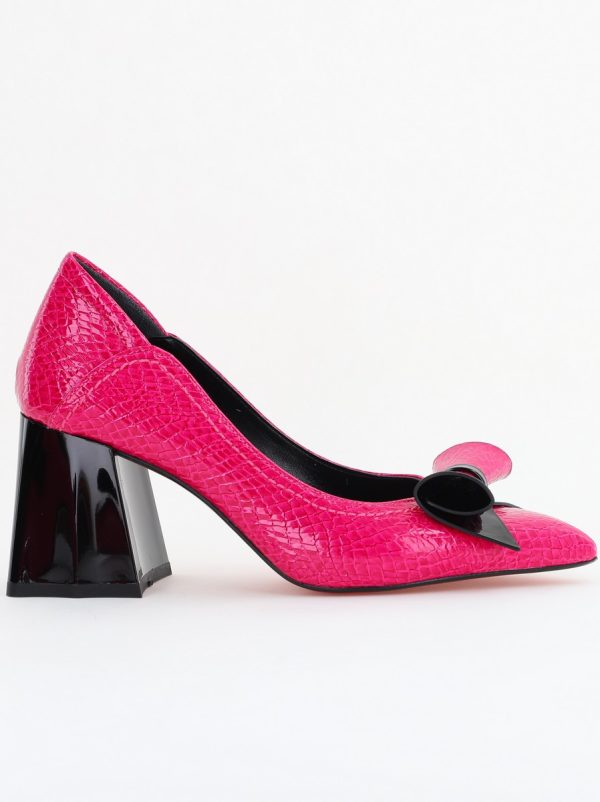 Pantofi Damă cu Toc Gros Fuchsia ondulat din Piele Ecologică Nicoletta BS2010D2503239 125