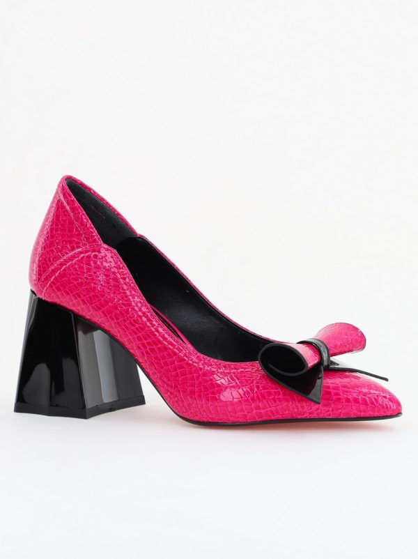 Incaltaminte Dama - Pantofi Damă cu Toc Gros Fuchsia ondulat din Piele Ecologică Nicoletta BS2010D2503239
