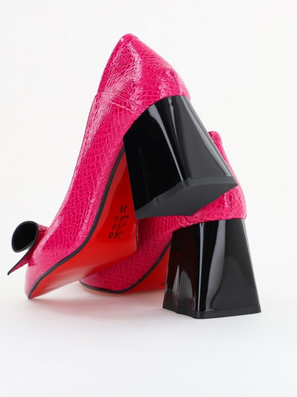 Pantofi Damă cu Toc Gros Fuchsia ondulat din Piele Ecologică Nicoletta BS2010D2503239 122