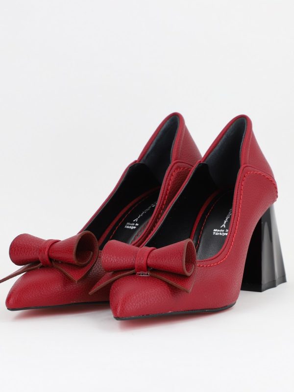 Pantofi Damă cu Toc Gros Bordo Mat din Piele Ecologică Nicoletta BS2010D2504285 120