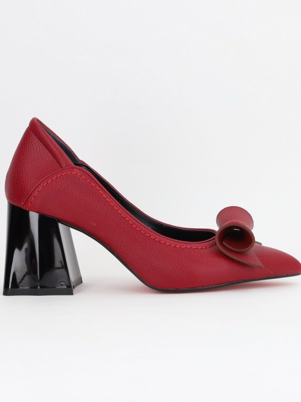 Pantofi Damă cu Toc Gros Bordo Mat din Piele Ecologică Nicoletta BS2010D2504285 121
