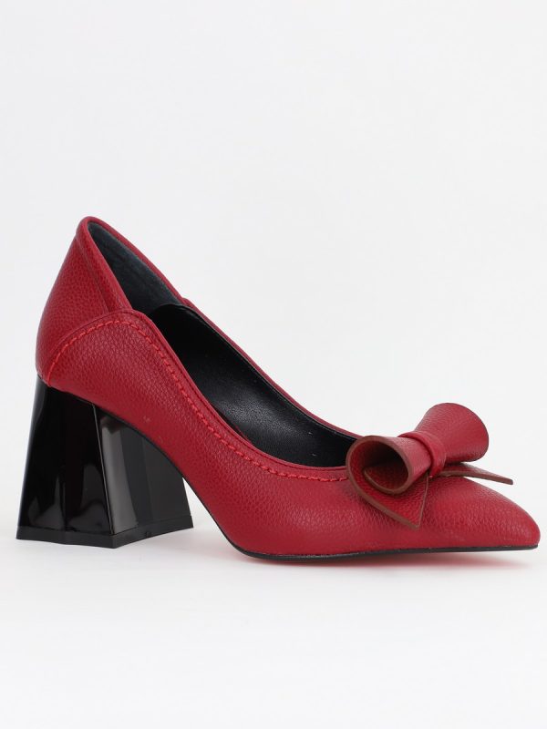 Incaltaminte Dama - Pantofi Damă cu Toc Gros Bordo Mat din Piele Ecologică Nicoletta BS2010D2504285