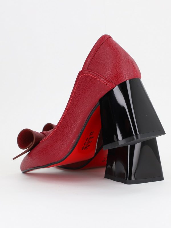 Pantofi Damă cu Toc Gros Bordo Mat din Piele Ecologică Nicoletta BS2010D2504285 123