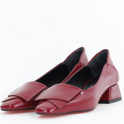 Pantofi Damă cu Toc Jos din Piele Ecologică Bordo lucios (BS500D24201100)