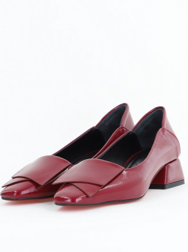 Pantofi Damă cu Toc Jos din Piele Ecologică Bordo lucios (BS500D24201100) 119