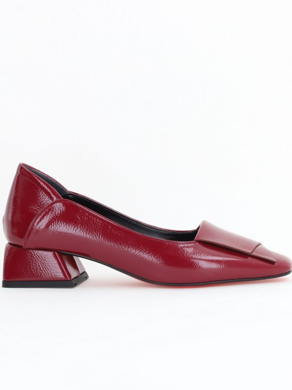 Pantofi Damă cu Toc Jos din Piele Ecologică Bordo lucios (BS500D24201100) 120