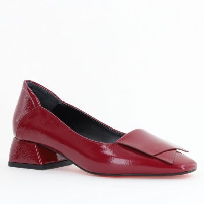 Pantofi Damă cu Toc Jos din Piele Ecologică Bordo lucios (BS500D24201100)
