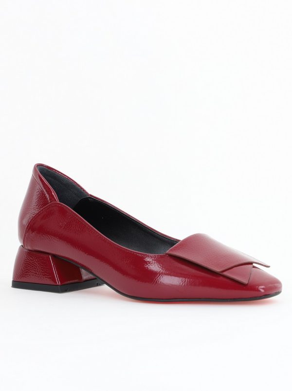 Incaltaminte Dama - Pantofi Damă cu Toc Jos din Piele Ecologică Bordo lucios (BS500D24201100)