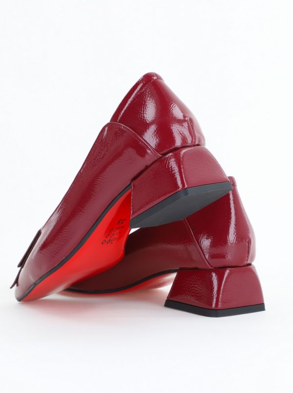 Pantofi Damă cu Toc Jos din Piele Ecologică Bordo lucios (BS500D24201100) 123