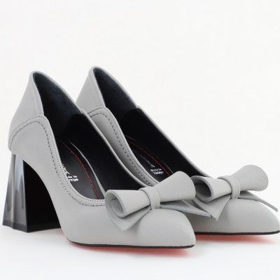Pantofi Damă cu Toc Gros Gri Mat din Piele Ecologică Nicoletta BS2010D2505334