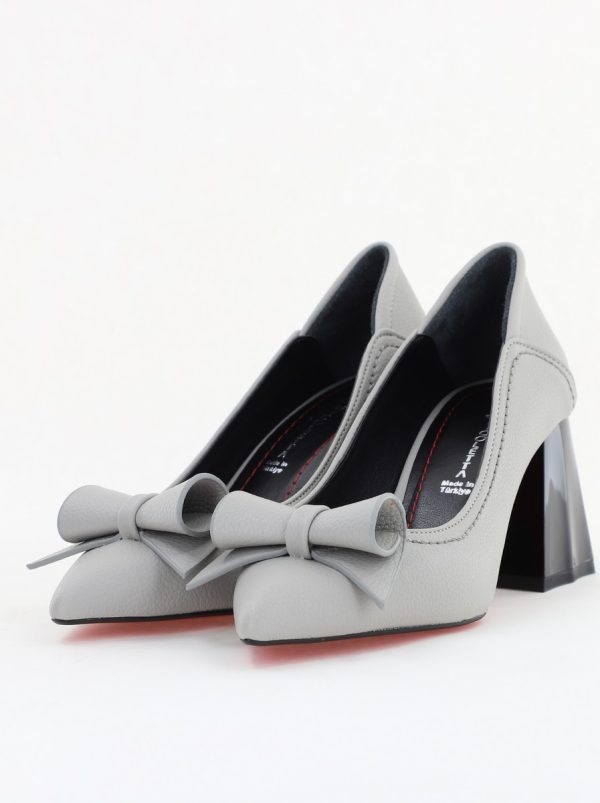 Pantofi Damă cu Toc Gros Gri Mat din Piele Ecologică Nicoletta BS2010D2505334 120