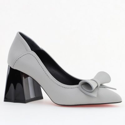 Pantofi Damă cu Toc Gros Gri Mat din Piele Ecologică Nicoletta BS2010D2505334