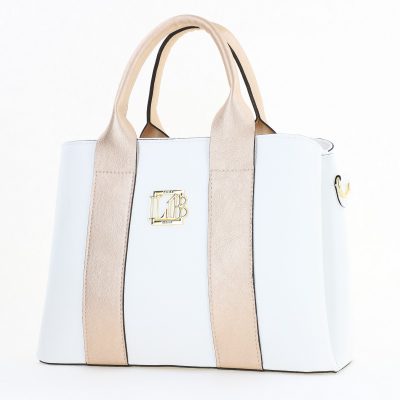 Geantă damă casual Alb cu auriu cu trei compartimente Laura Biaggi BS373MG2505903