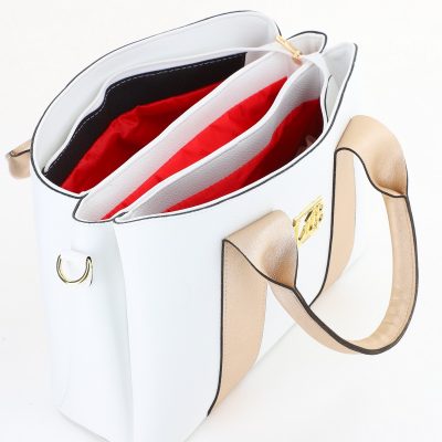 Geantă damă casual Alb cu auriu cu trei compartimente Laura Biaggi BS373MG2505903
