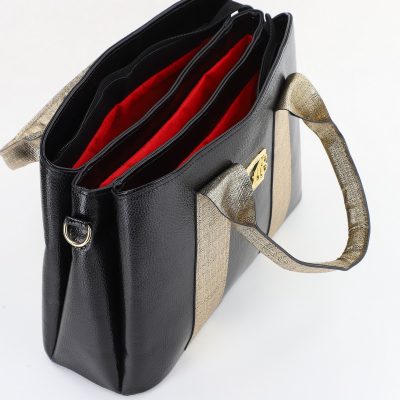 Geantă damă casual Negru și Auriu cu trei compartimente Laura Biaggi BS373MG2505901
