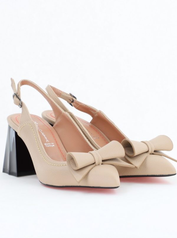 Pantofi Damă Decupați cu Toc Gros bej mat din Piele Ecologică Nicoletta BS2010-1D2505347 119