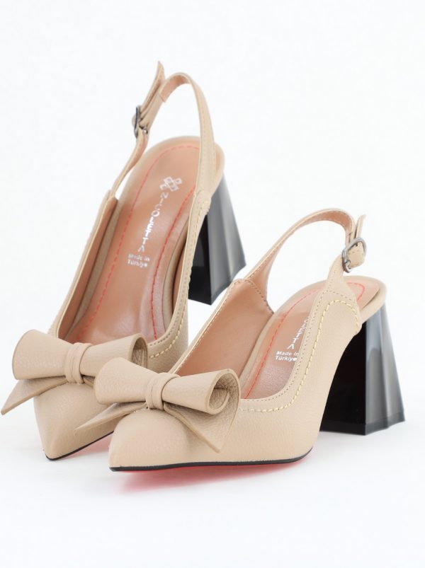 Pantofi Damă Decupați cu Toc Gros bej mat din Piele Ecologică Nicoletta BS2010-1D2505347 120