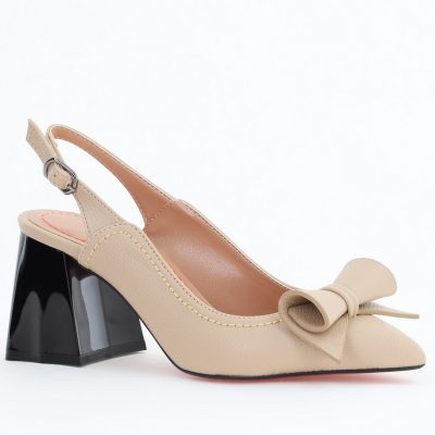 Pantofi Damă Decupați cu Toc Gros bej mat din Piele Ecologică Nicoletta BS2010-1D2505347