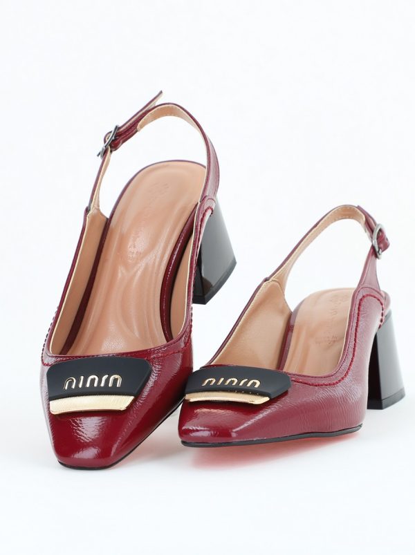 Pantofi Damă Decupați cu Toc Gros Bordo lac din Piele Ecologică BS821-1D2505331 119