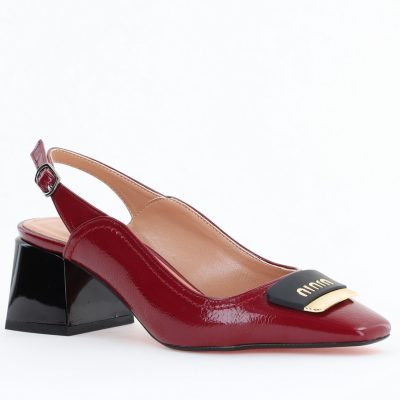 Pantofi Damă Decupați cu Toc Gros Bordo lac din Piele Ecologică BS821-1D2505331