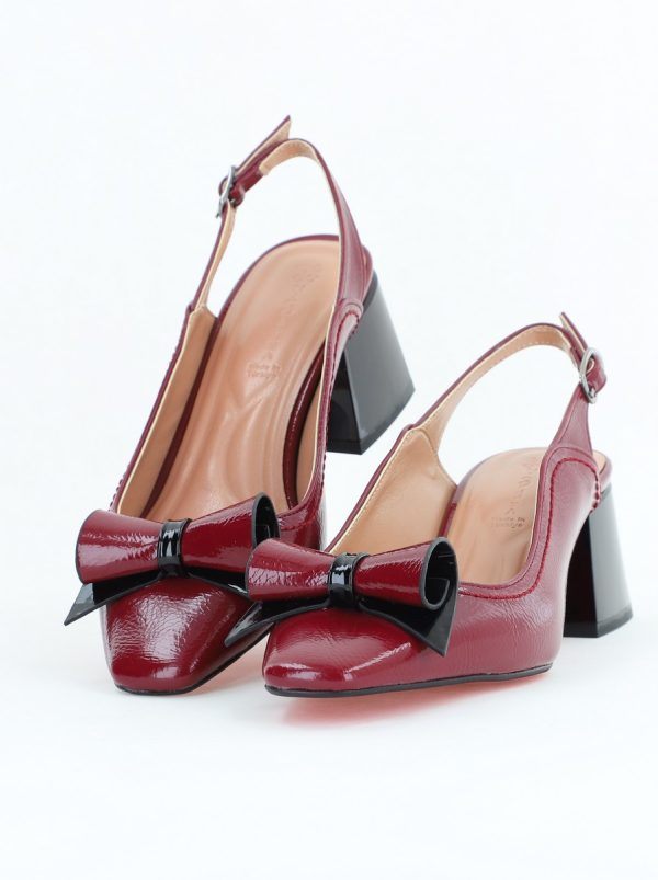 Pantofi Damă Decupați cu Toc Gros Bordo lac din Piele Ecologică Nicoletta BS810-1D2505328 119