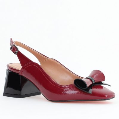 Pantofi Damă Decupați cu Toc Gros Bordo lac din Piele Ecologică Nicoletta BS810-1D2505328