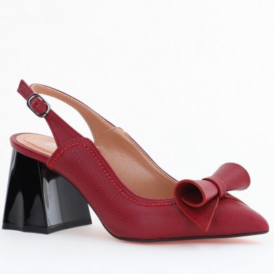 Pantofi Damă Decupați cu Toc Gros Bordo mat din Piele Ecologică Nicoletta BS2010-1D2505349